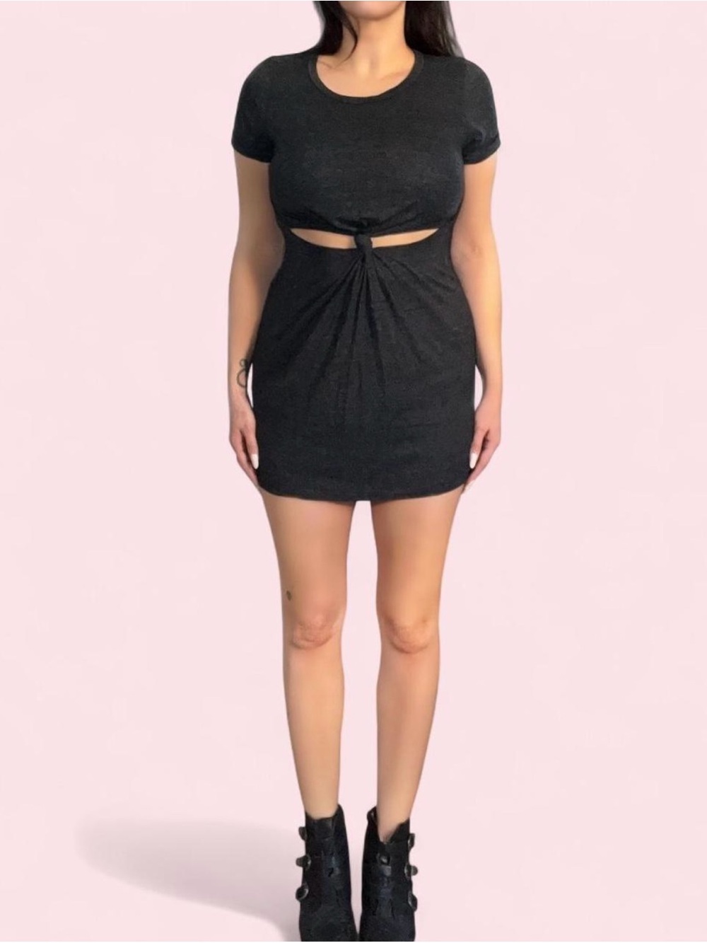 Honey Punch Dark Grey Tie-Front Mini Dress